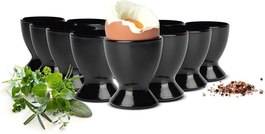 6 zwarte glazen eierhouder eierkopjes Glas eierhouder voor gekookte eieren