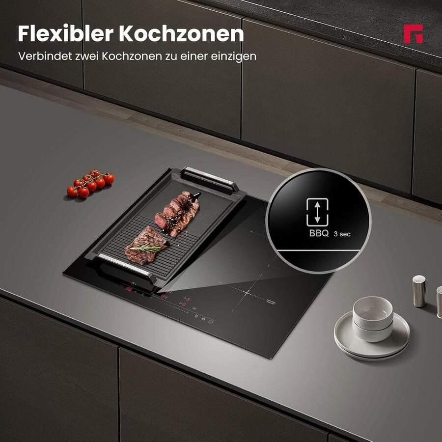 60 cm Inbouwhangplaat met Flexibele Zone en 4 Kookzones - Foto 3