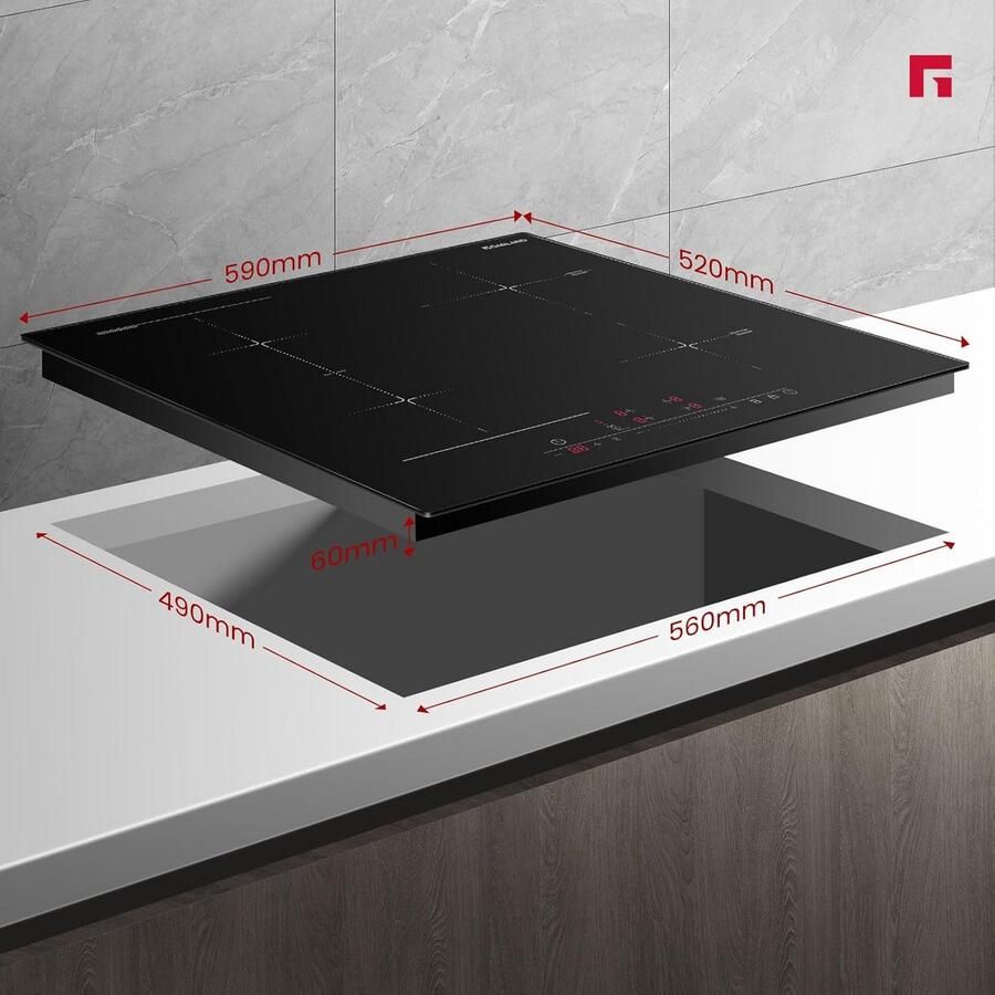 60 cm Inbouwhangplaat met Flexibele Zone en 4 Kookzones - Foto 4