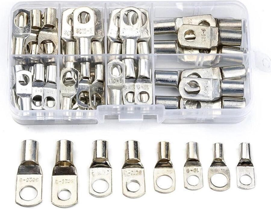 60-delig kabelschoenenset buiskabelschoenenset ringkabelschoenen van vertinkt koper van hoge kwaliteit 6 10 16 25 mm² met M6 M8 ringogen kabelschoenenset voor autoaccu kabels