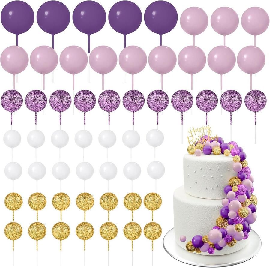 60 stukken taarttoppers mini-ballonnen verjaardag feest babyshower (glitter lila serie)