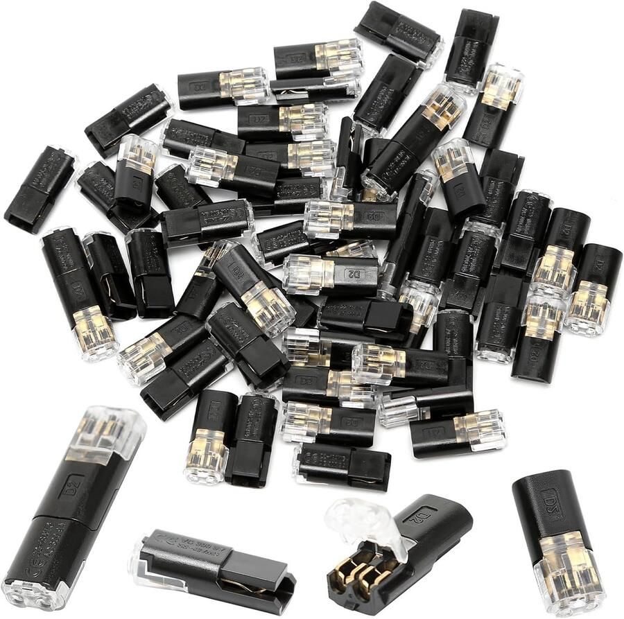 60 stuks 2-pins push-in draadconnectoren soldeerloze laagspanning snelsplit-terminal voor LED-striplampen lampen en schakelaars geschikt voor 20-24 AWG