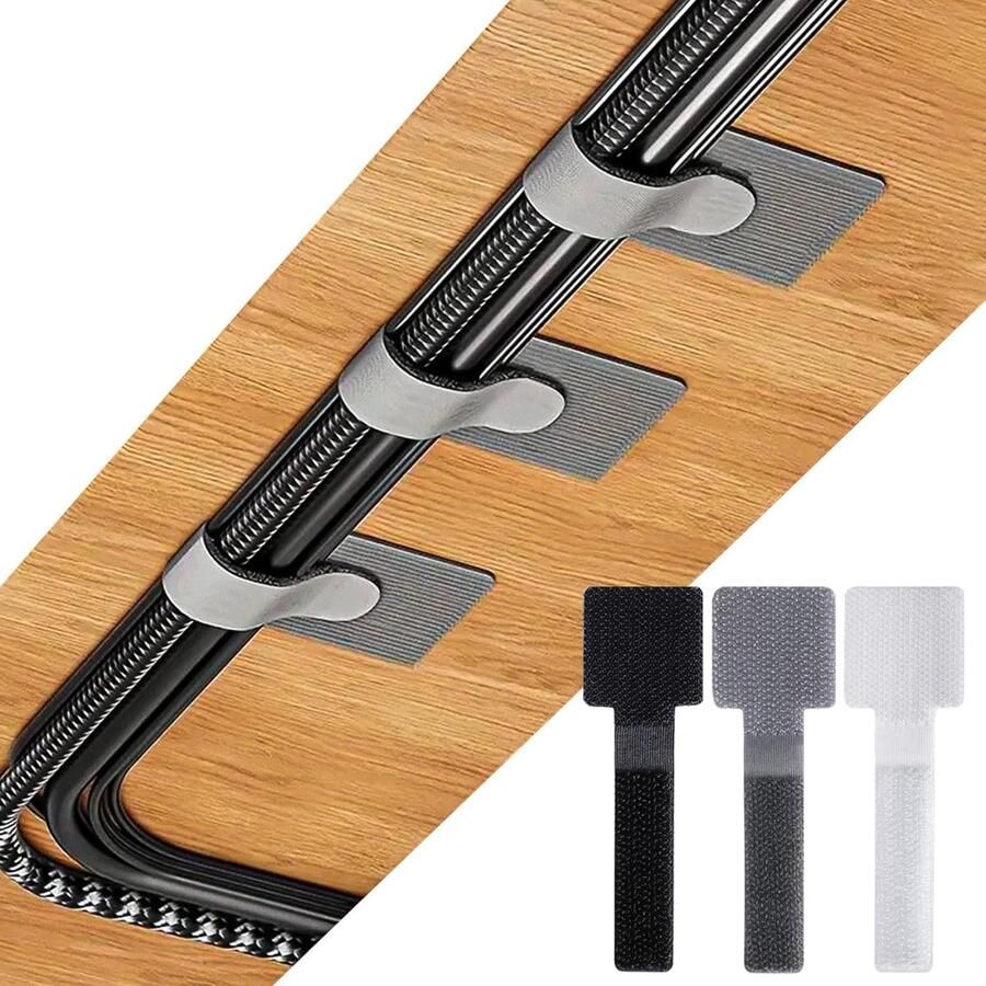 60 stuks haken en lussen kabelbindingen glijgeleidbeheer verstelbare kabelriemen kabelwrappers sticky-back kabelorganizer voor keukenapparaten kantoor thuis (zwart + grijs + wit)