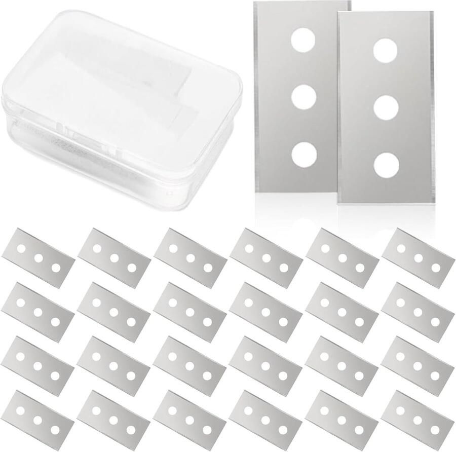 60 Stuks Keramische Kookplaat Schrapers met Dubbelzijdige RVS Vervangbladen voor Glazen en Polijstreiniging 42 x 22 mm