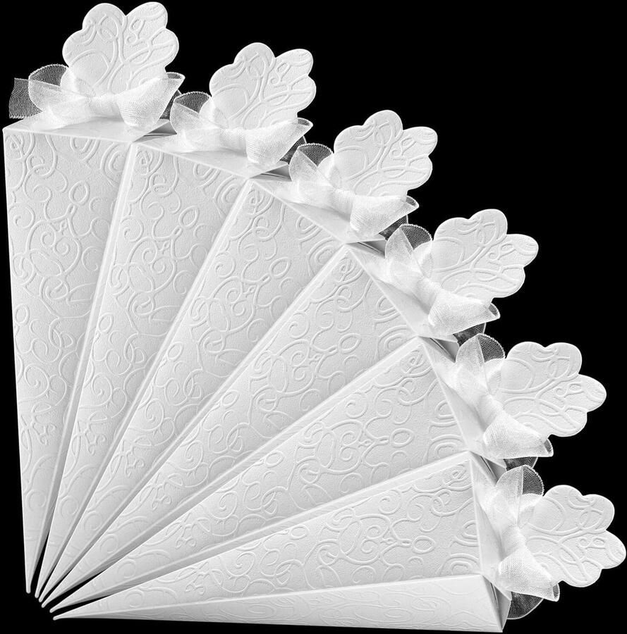 60 stuks rijstkegels voor bruiloft witte kegels met witte linten gastgeschenken doop bruiloft communie