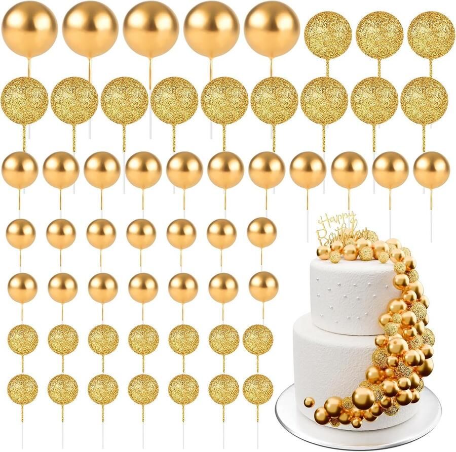60 stuks taarttoppers mini-ballonnen taarttoppers voor taartdecoratie verjaardag feest babyshower (glitter goud)