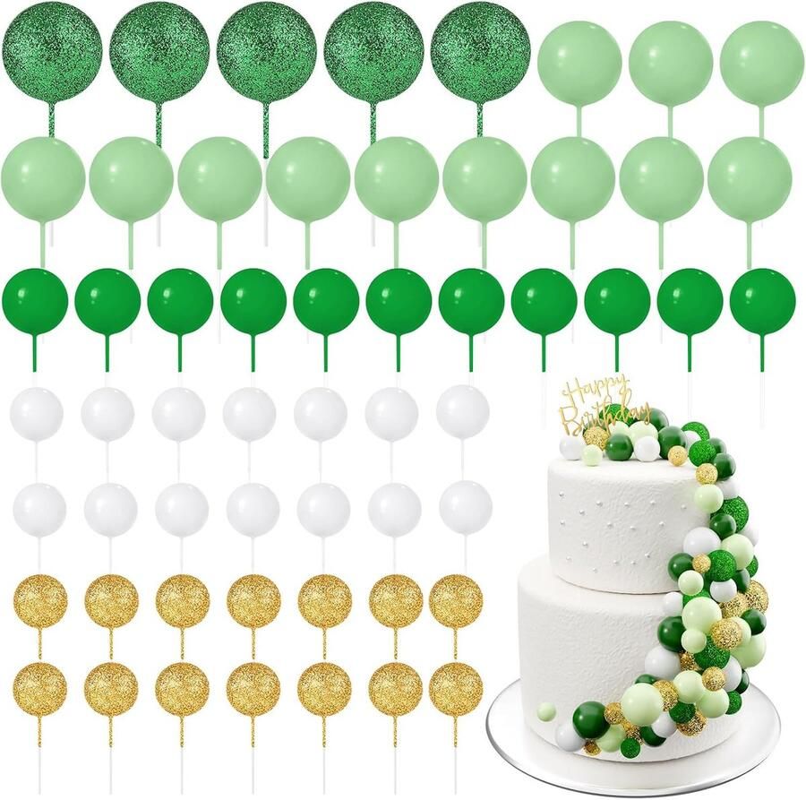 60 stuks taarttoppers mini-ballonnen taarttoppers voor taartdecoratie verjaardag feest babyshower (glitter groene serie)