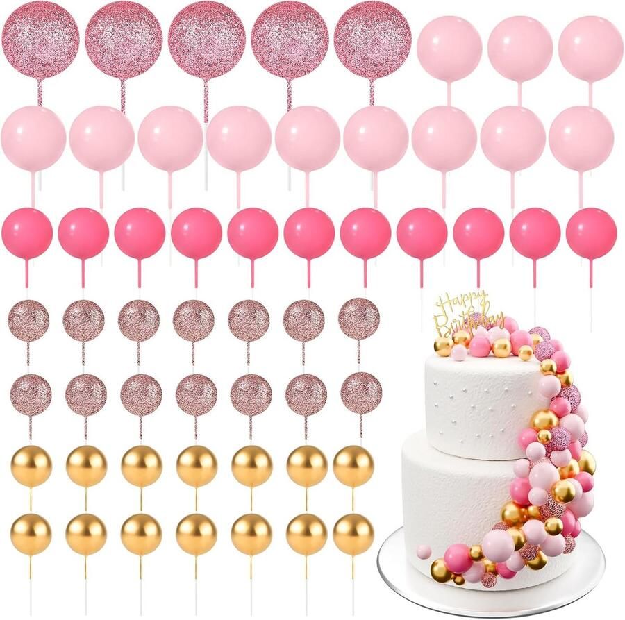 60 stuks taarttoppers mini-ballonnen verjaardag feest babyshower (glitter roze serie)