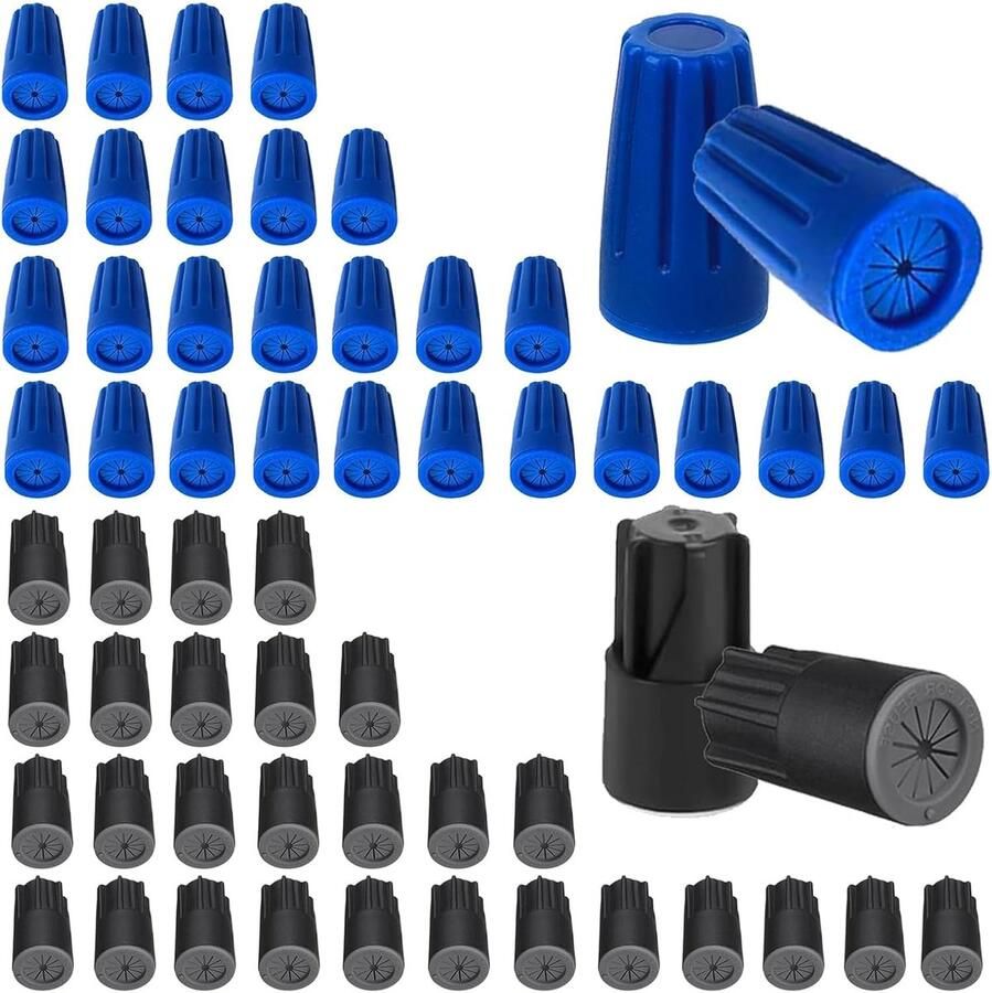 60 Stuks Waterdichte Draadverbinders voor Buitengebruik Draaimoffen met Afdichtingsgel 22AWG-12AWG voor Tuinverlichting Bouw en Vochtige Locaties Kleur Zwart & Blauw