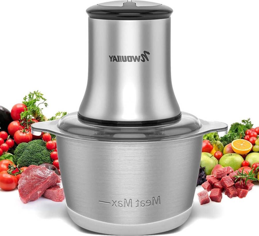 600 W Elektrische Hakmolen van Roestvrij Staal 2 snelheden Oververhittingsbeveiliging 2L Kom 4 Messen Kunststof Stempel Voor Vlees Groenten en Fruit
