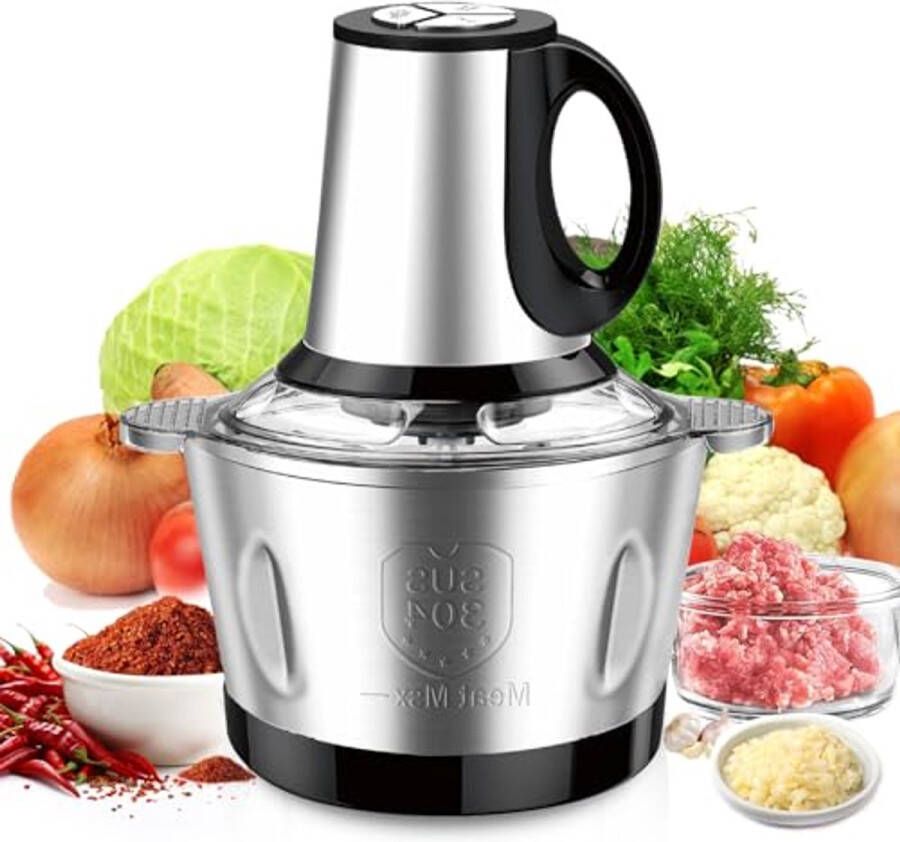 600 W Mini Food Chopper met 2 L RVS Kom Drie Snelheden voor Keuken Babyvoeding en Dierenvoeding