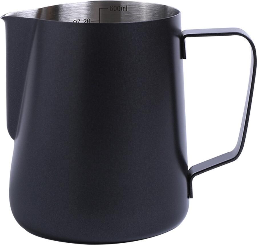 600ml melkkan van roestvrij staal zwart geschikt voor koffie- en melkopschuimers draagbare melkopschuimer met maatverdeling merknaam barista-accessoire geschikt voor espresso cappuccino latte en andere latte art