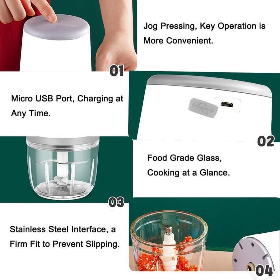 600ML Multifunctionele Voedsel Chopper Elektrisch Vleesmolen voor Groente USB Opladen Afneembare Hakker Vleesmolen