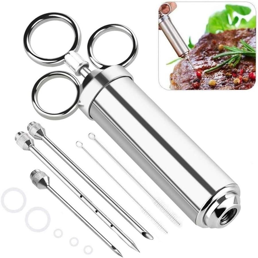 60ml BBQ Marinade Spuit met 3 Naalden van RVS 304 voor Vlees Kip en Groenten Ideaal voor Grillen en Roosteren FDA-gecertificeerd