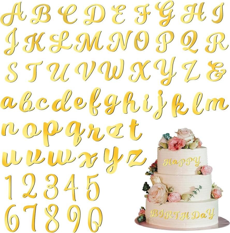 64 stuks acryl cake alfabet nummers topper doe-het-zelf aangepaste taarttopper gepersonaliseerde A-Z alfabet decoratie voor taarttoppers met A-Z letterset voor aangepaste babyborrel