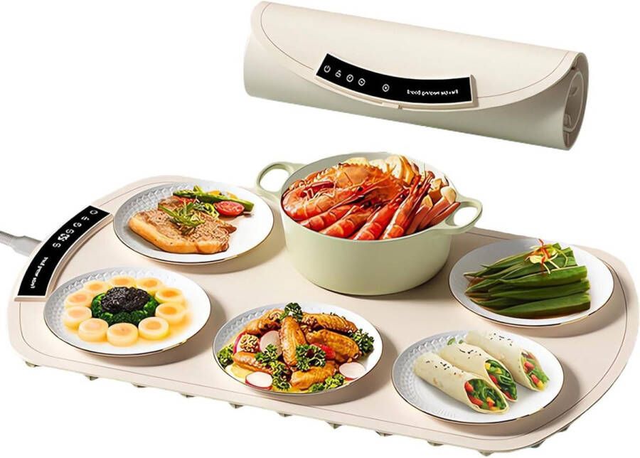 65-cm warmhoudplaat voor gerechten 40-120 °C met timer draagbaar en inklapbaar voedselwarmer met elektrische verwarmingsplaat
