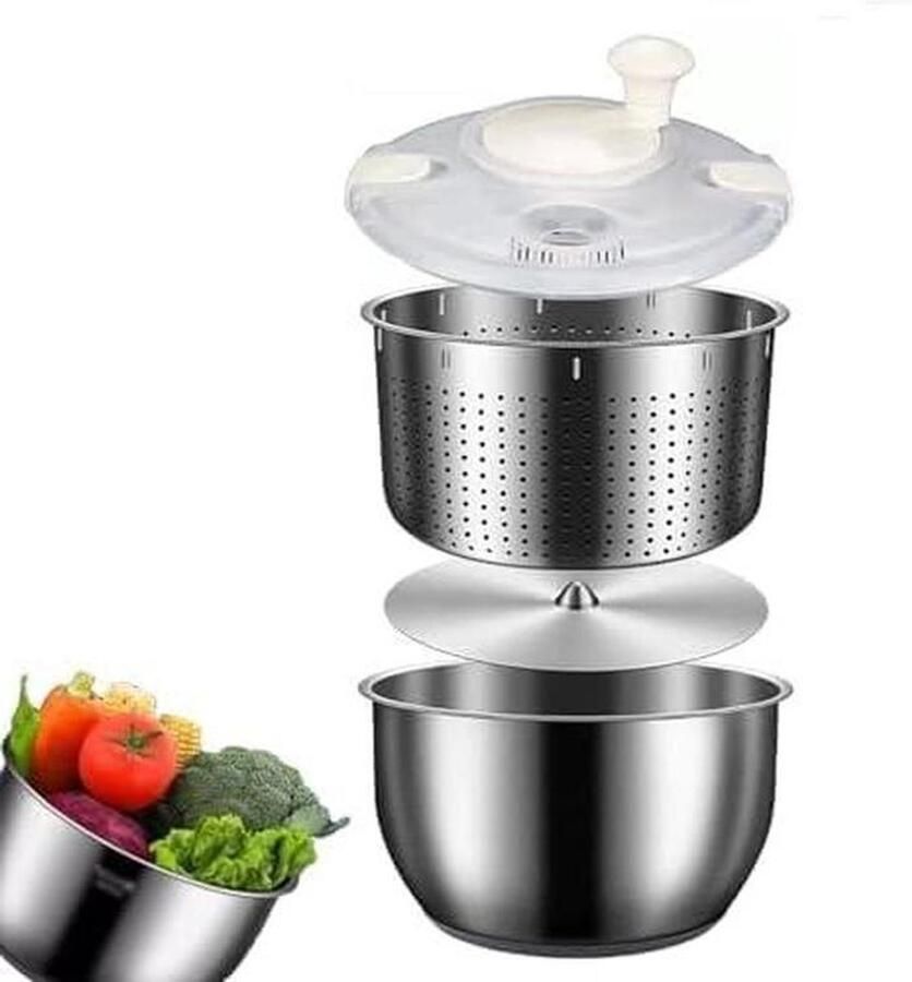 6L roestvrijstalen salade centrifuge multifunctionele voedselspinner met PP-deksel voor fruit groenten pasta en friet
