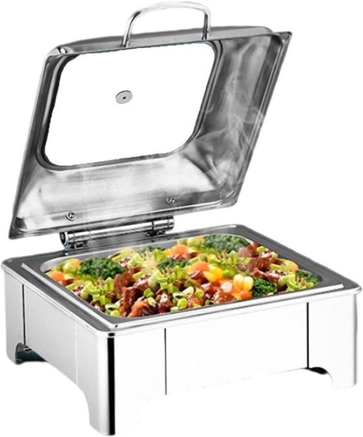 6L Voedselwarmer Buffet Server Met Glazen Deksel Voor Thuis Elektrische Warmhoudschalen Voor Serveren Roestvrijstalen Buffet Warmer Voedselverwarmers Perfect Voor Buffette.FULL PAN