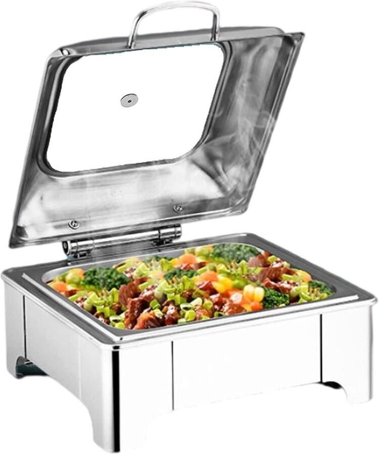 6L Voedselwarmer Buffet Server Met Glazen Deksel Voor Thuis Elektrische Warmhoudschalen Voor Serveren Roestvrijstalen Buffet Warmer Voedselverwarmers Perfect Voor Buffette.FULL PAN