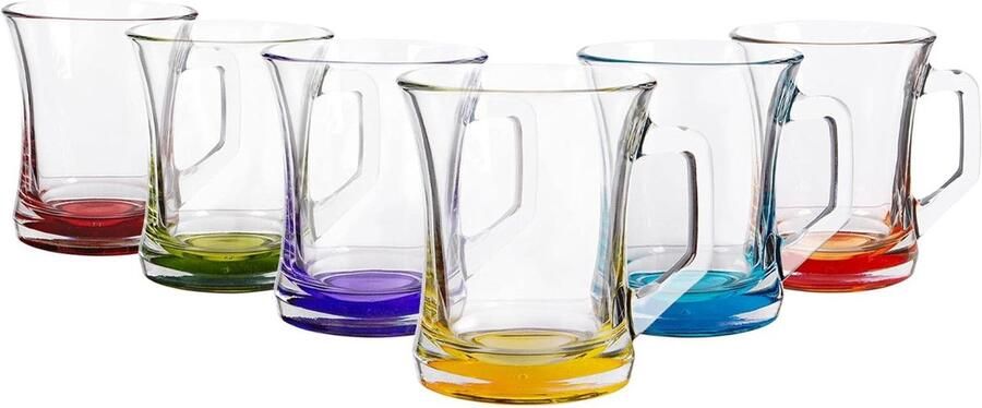 6x Multicolour Base 225ml Zen+ Glas Koffiemokken Thee Latte Cappuccino Warme Chocolademelk Drinken Glazen Cups Set Door LAV