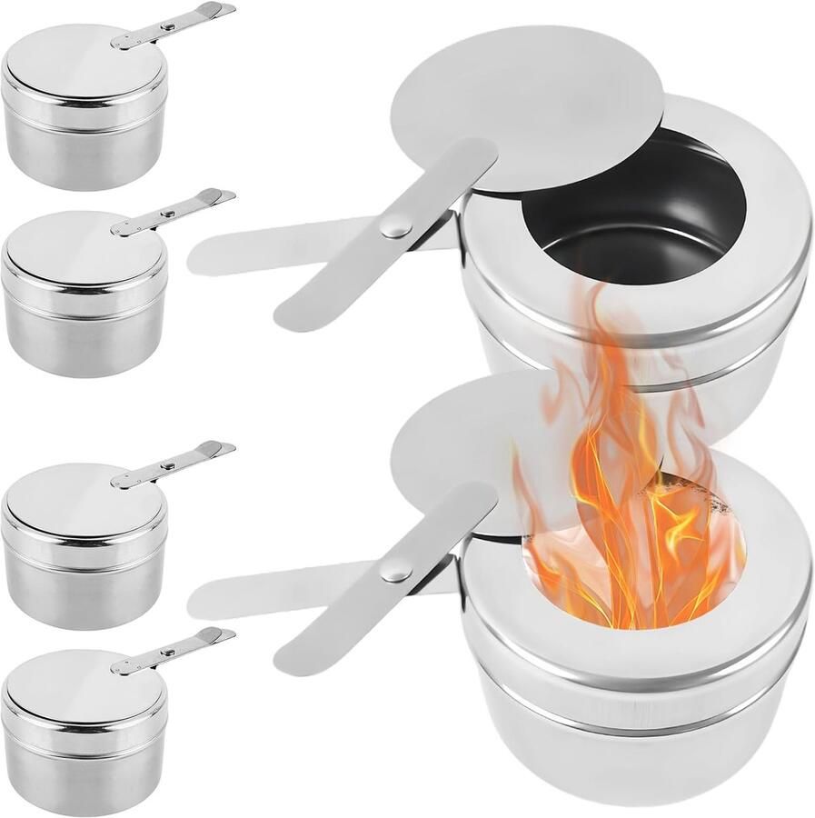 6x RVS Brandpasta Houder met Deksel Voedselwarmer & Fondue Brander voor Buffet en Outdoor