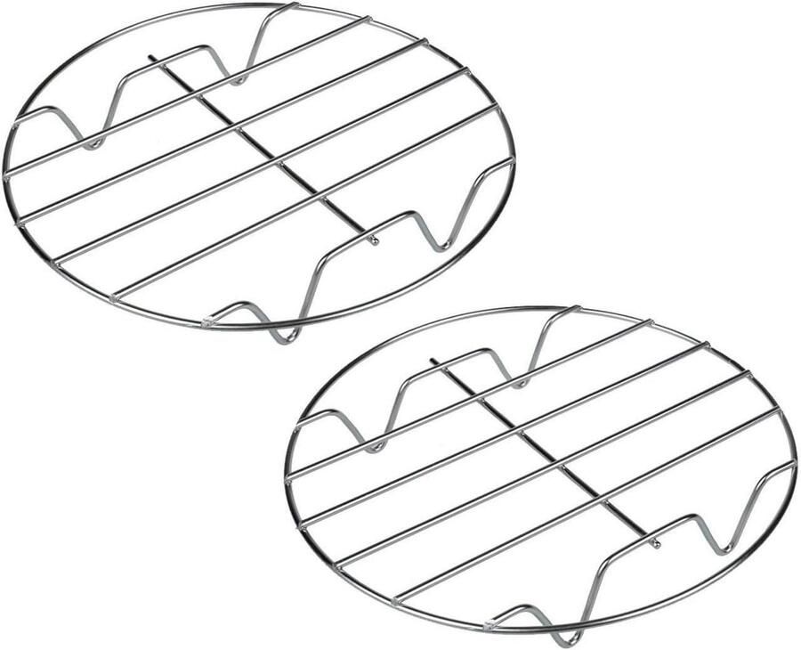7 6 x 1 06 Rond kookrooster — Koelrooster van 304 roestvrij staal bak- koel- stoomrooster (met standaard) — Accessoires voor airfryer (2-delige set)