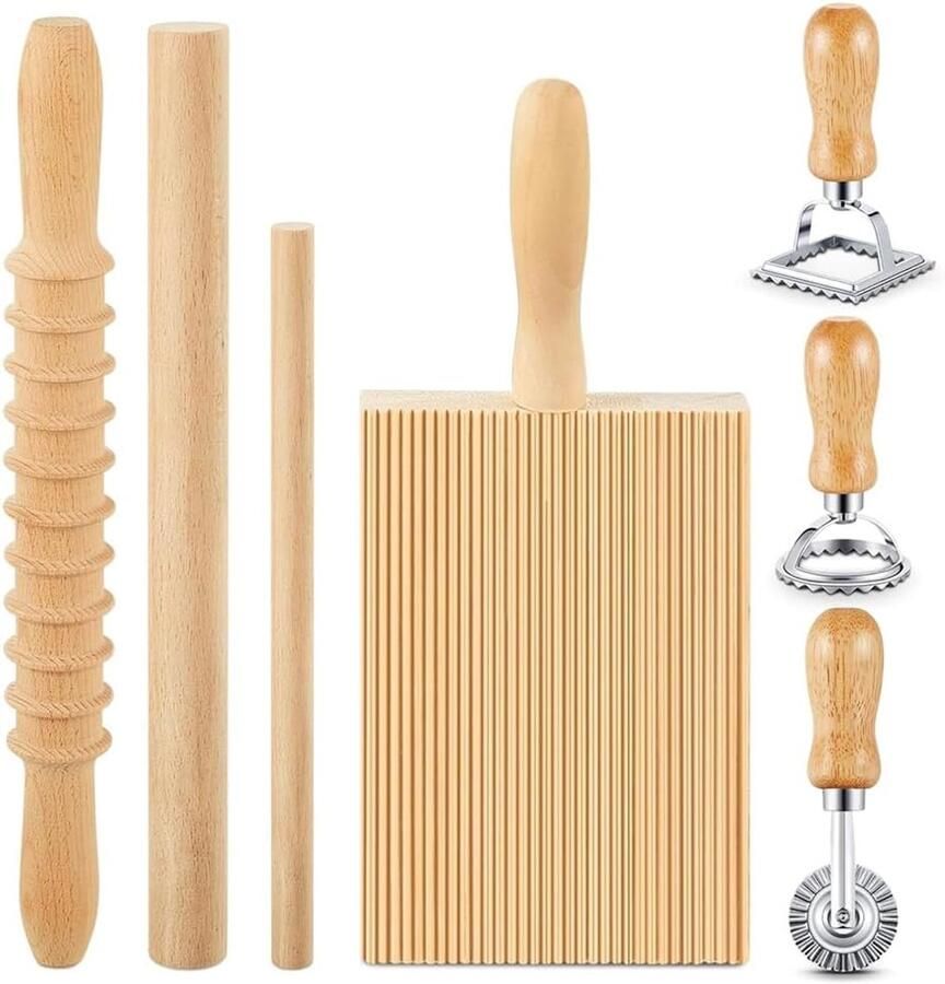 7-delig gereedschap voor het maken van pasta gnocchi-bord met ravioli-stempel knoedelmaker en deegrollenset pastamachine voor zelfgemaakte pasta