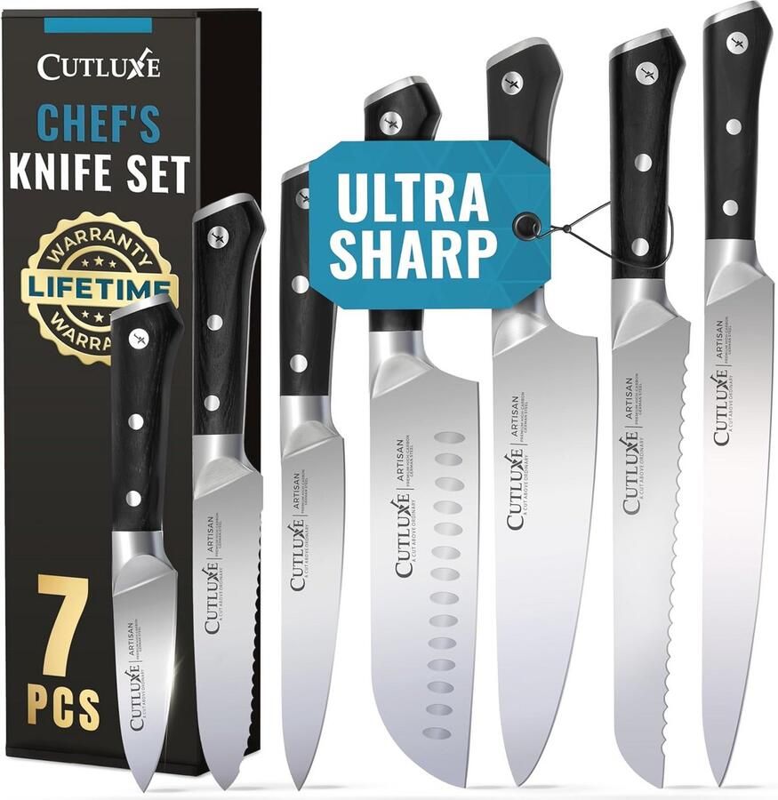 7-delige professionele keukenmessenset van Duits hoogwaardig staal met ergonomische handgrepen