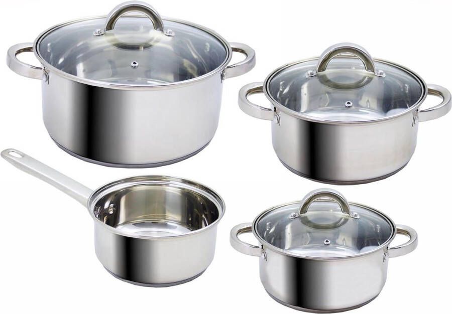7-delige RVS AISI 430 kookgerei set met gehard glas deksels en klep geschikt voor gas elektrische keramische en inductiekookplaten Zwitserland