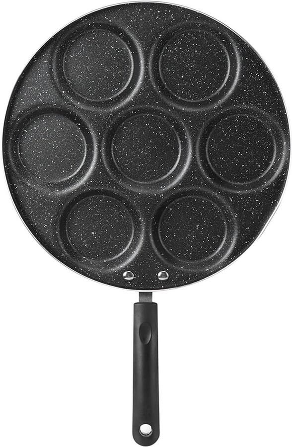 7-Gats Koekenpan Omelet Pan Ontbijt Maken Antiaanbaklaag 33x32x3 cm Zwart
