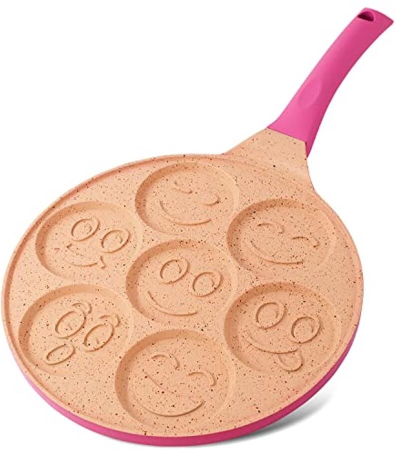 Pan met 7 Gaten Pannenkoekenpan Bakplaat Ontbijt Maken Gelijkmatige Warmte 26.7 cm Roze