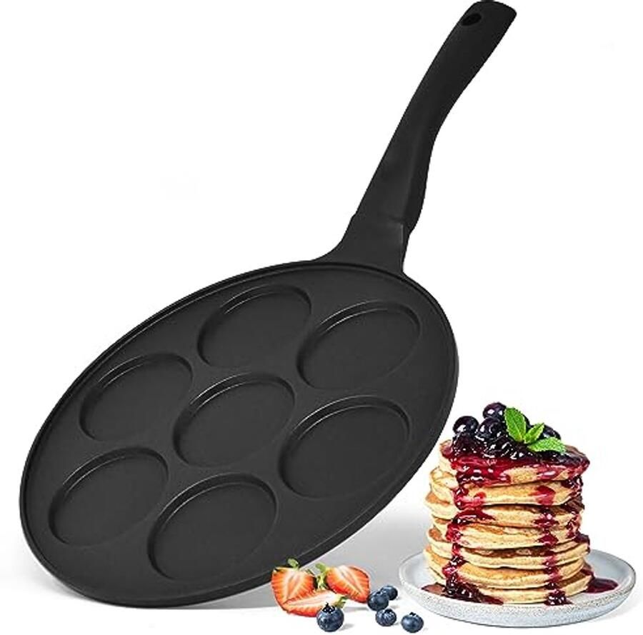 7-Gats Pannenkoekenpan met Antiaanbaklaag Lichtgewicht Gietaluminium Koekenpan Voor Inductie en Oven