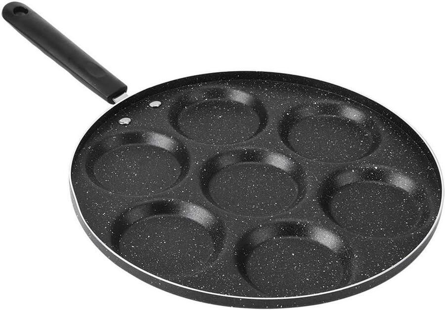 7 Hole Frying Pan Pannenkoekenpan Skillet Pancakes Bakken Zelfnivellerende Coating 28 cm Zwart