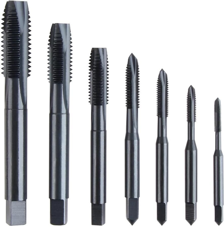 7 stuks M3-M12 HSS nitreeren schroefbitset metrische schroefdraad insnijdraadboor kant-en-klare snijmachine bit voor het snijden van schroefdraad (zwart)