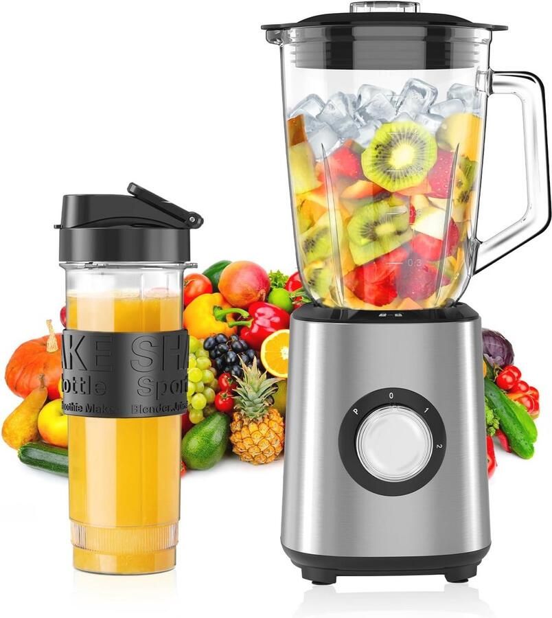 700W Blender met 1 5L Glazen Container en Reisbeker Smoothiemaker voor Shakes Smoothies en Sauzen