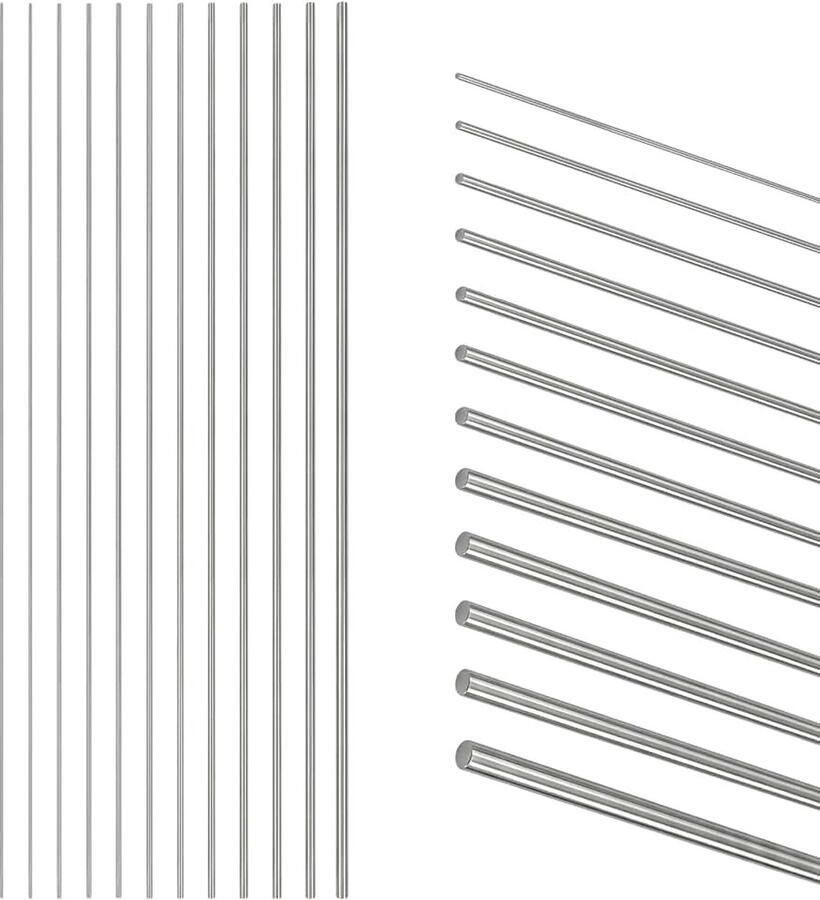 72pcs 12 maten 0 3 mm 0 4 mm 0 5 mm 0 6 mm 0 8 mm 1 mm 1 2 mm 1 4 mm 1 6 mm 1 8 mm 2 mm 3 mm 400mm 16 inch lengte 304 roestvrijstalen staven sets geassorteerde metalen vaste ronde