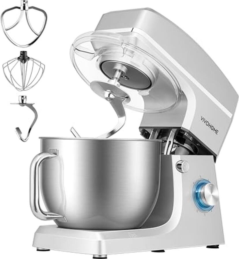 7.5 Liter 660W 6-Snelheden Stand Mixer Zilver
