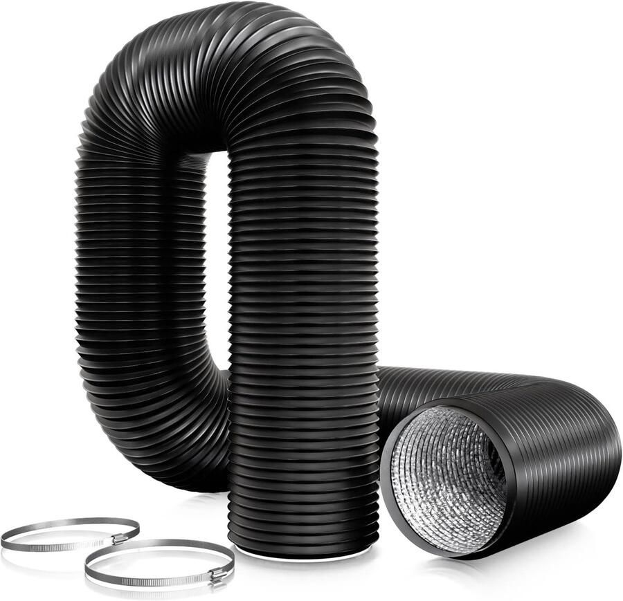 SnelShoppen Aluminium PVC Ventilatie Duct 100mm met 2 Klemmen Flexibele Lucht Ductslang 3m voor Wasdroger Afzuigkap Afzuiger Duurzaam en Waterd