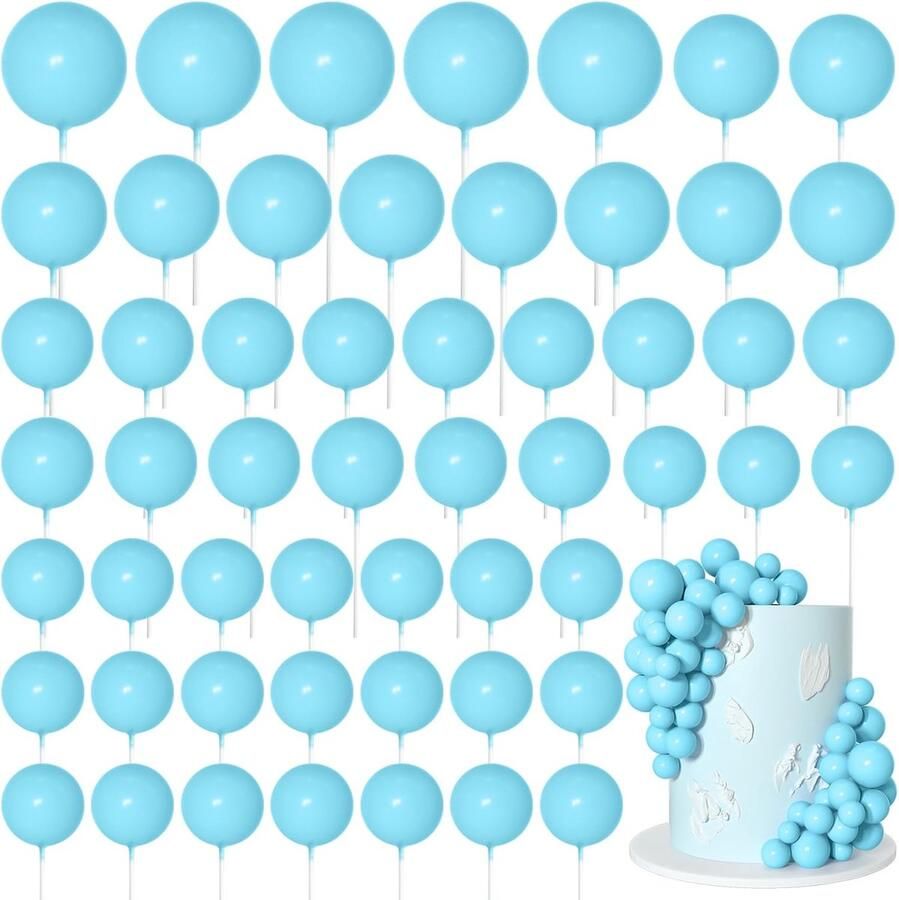 75 stuks lichtblauwe taartballen topper decoraties schuim cupcake topper mini ballon taart topper picks voor deco verjaardagsfeestje bruiloft