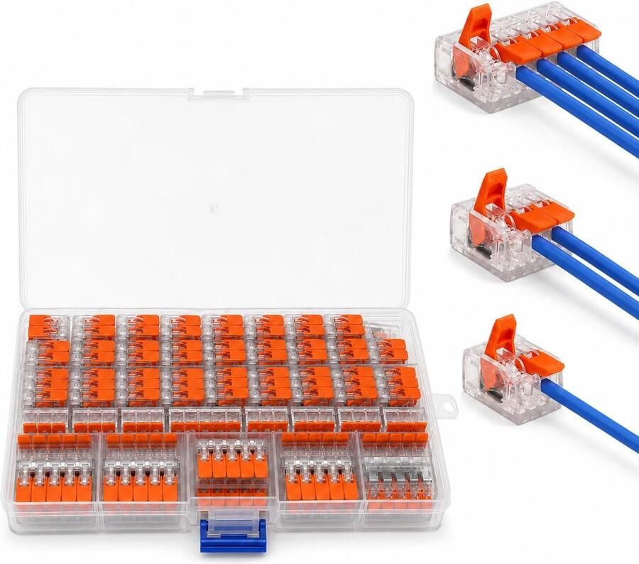 75 stuks verbindingsklemmenset 35 × 2-polig 25 × 3-polig 15 × 5-polig kabelklemmen elektrisch 450 V 32 A 0 14-4 mm² herbruikbare steekklemmen met sorteerdoos voor stijve en flexibele geleiders