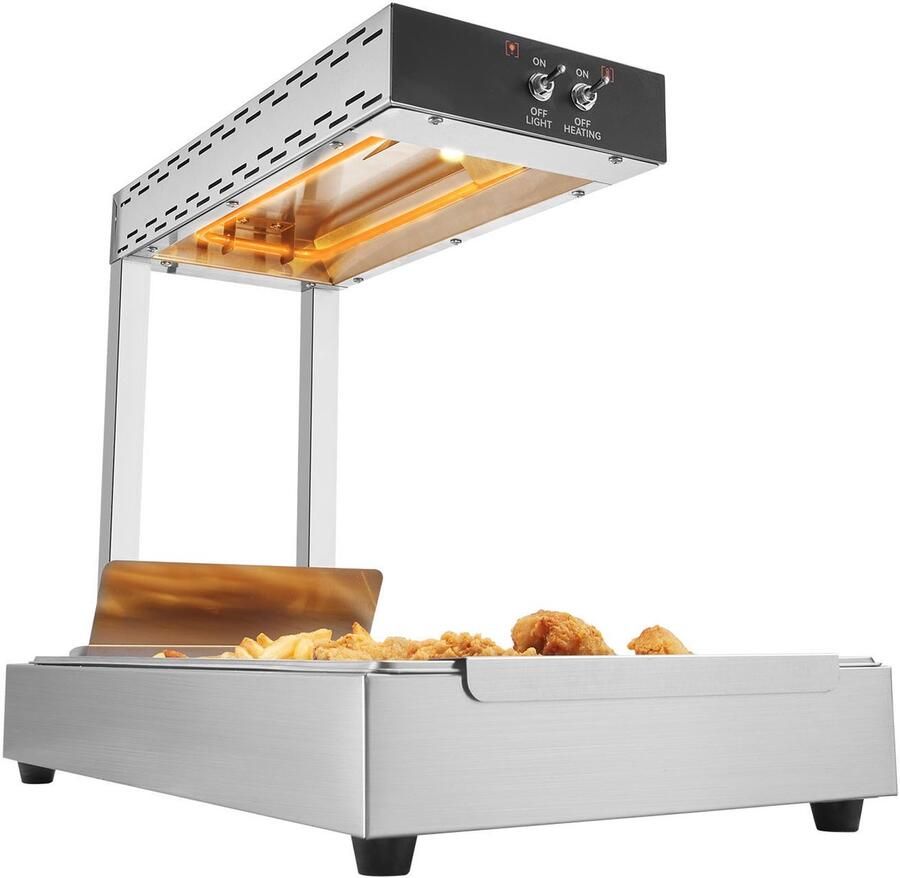 750 W commerciële frietverwarmer elektrische verwarmingslamp van roestvrij staal werkblad 104–122 °F voedselverwarmer voor frietbuffetten keukenrestaurants zilver