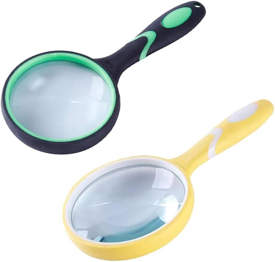 75mm 10X vergrootglas handheld leesvergrootglas met antislip zacht rubberen handvat inspectie insecten groen en geel