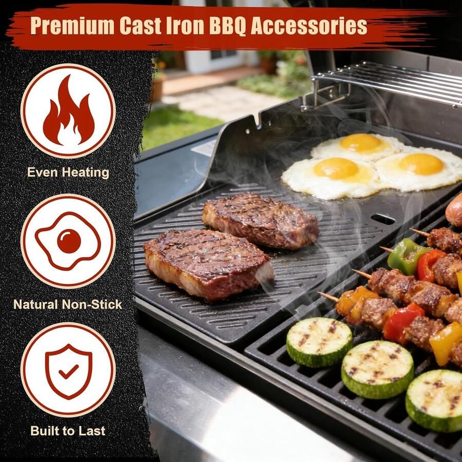 7637 44 5 cm grillrooster & grillplaat voor Weber Spirit I & II 200 serie (met bedieningsknoppen aan de voorkant) gietijzeren grillrooster en grillplaat reserveonderdelen voor Weber Spirit E - Foto 2