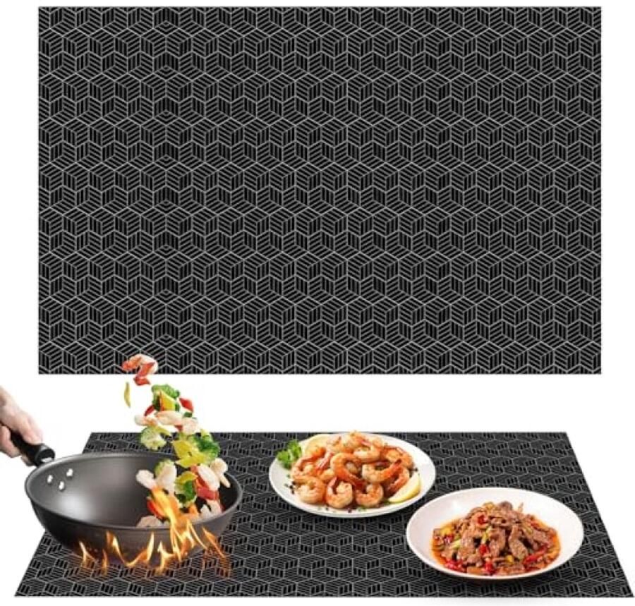 78 x 52 cm Inductiebeschermingsmat Siliconen Hittebestendige Onderlegger voor Inductiekookplaat Magnetron en Oven Zwart