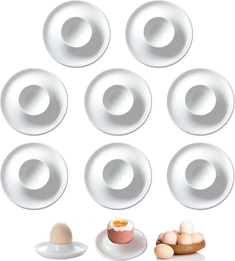 8-delige eierdop kunststof eierhouder eierdop set kunststof eierhouder Zachte witte eierdoppen Witte porseleinen eierhouder met legplank eierkommen eierborden voor snacks en desserts (#1)