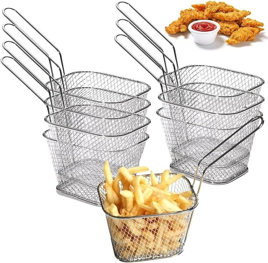 8-delige Rvs Frituurmand Set voor Frietjes Uienringen en Snacks Ideaal voor Koken en Serveren