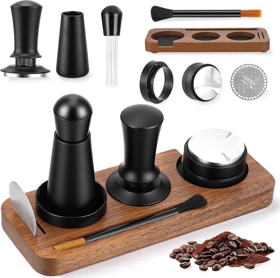 8-delige set koffiestamper 51 mm met tamperstation koffiegalisator WDT-gereedschap doseerring reinigingsborstel puck-zeef roerder voor espressomachine