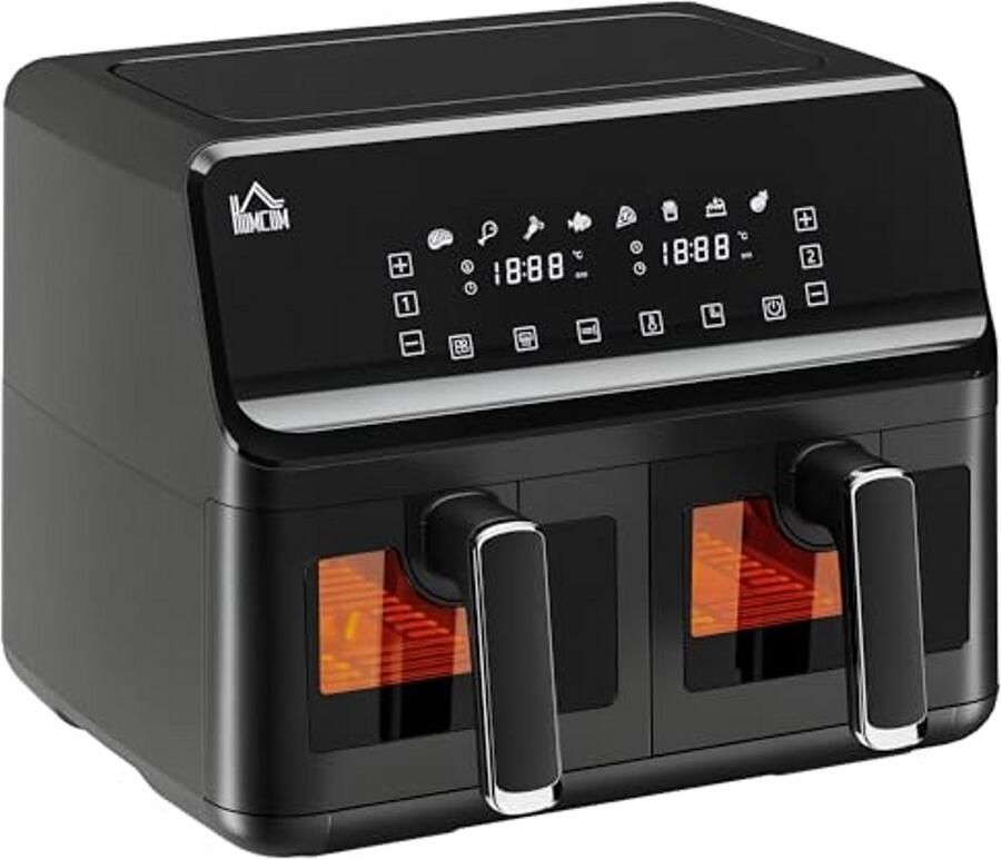 8-in-1 Airfryer met 2 Kamers en Temperatuurinstelling van 80-200°C 2500W Antiaanbaklaag en Digitale Timer