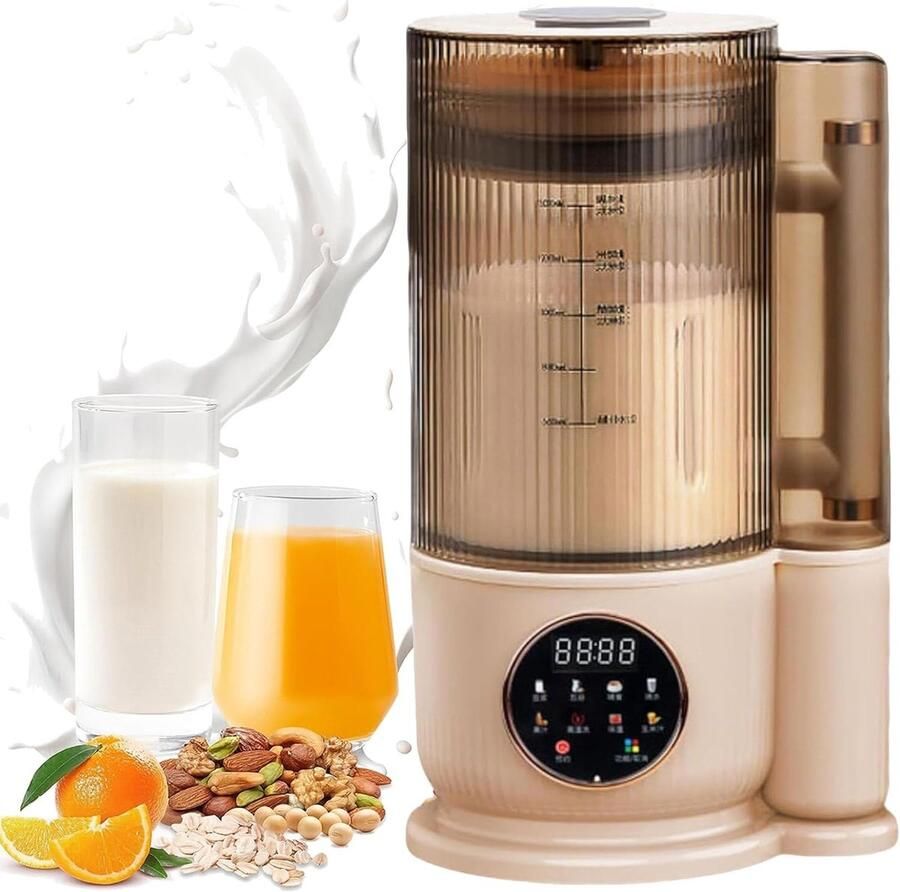 8-in-1 Automatische Sojamelkmaker 1 5 Liter Notenmelkmaker Met Zelfreiniging 12 Messen Geluiddichte Hoes Maakt Amandelmelk Havermelk Plantenmelk Sap Met 24 Uur Vertragingstimer white
