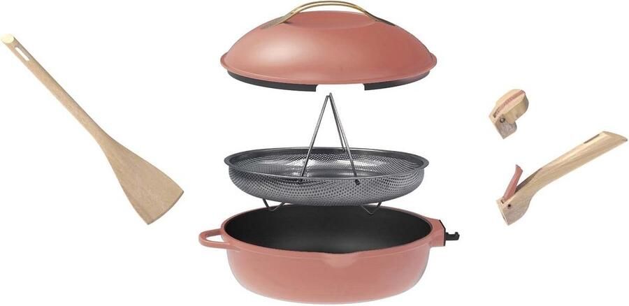 8-in-1 Koekenpan Multifunctionele Pan Veelzijdig Koken Gerecycled Metaal 24 cm Roze